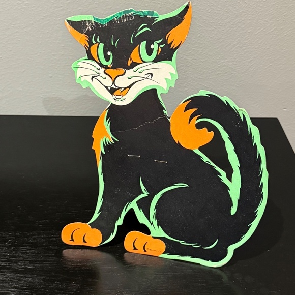Vintage Beistle Co Die Cut Cardstock Paper Standup Black Cat Halloween Decor - Picture 3 of 10